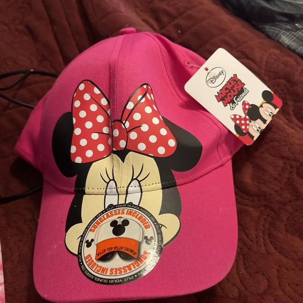 Lot Of 3 Hats / Caps 1 NWT Disney Minnie Mouse Cap W/ Sunglasses 1 Beanie, 1 Cap